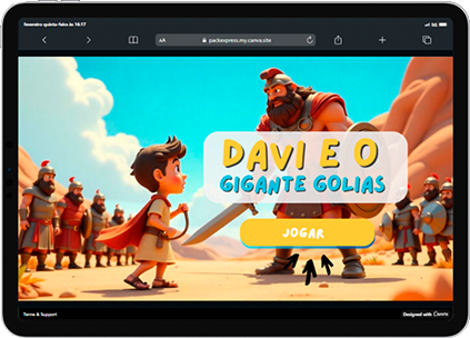 Jogo Davi e o Gigante Golias aberto em um tablet