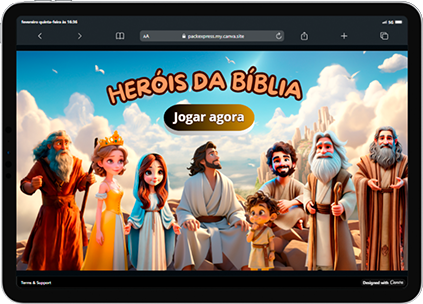 Jogo Heróis da Bíblia aberto em um tablet