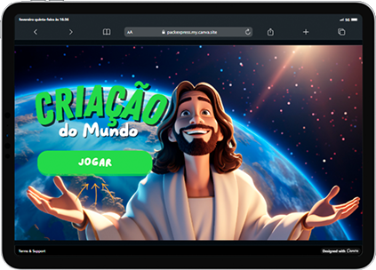 Jogo Criação do Mundo aberto em um tablet