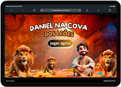 Jogo Daniel na Cova dos Leões aberto em um tablet