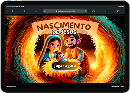 Jogo Nascimento de Jesus aberto em um tablet