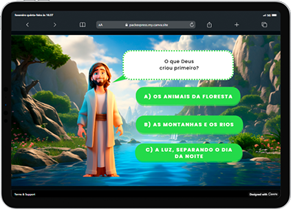 Tela de perguntas do Play Kids em um tablet